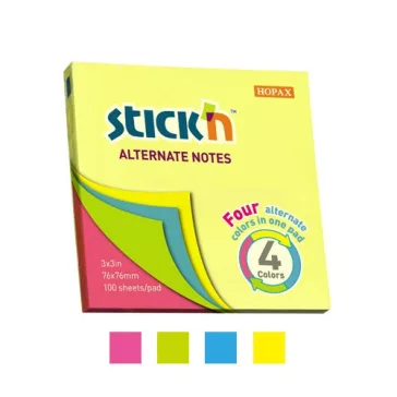   Öntapadós jegyzettömb STICK'N 76x76mm neon mix 100 lap