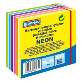   Öntapadós jegyzettömb DONAU 76x76 mm 400 lap vegyes neon színek 11 rétegű