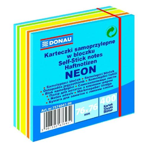 Öntapadós jegyzettömb DONAU 76x76 mm 400 lap vegyes neon színek kék