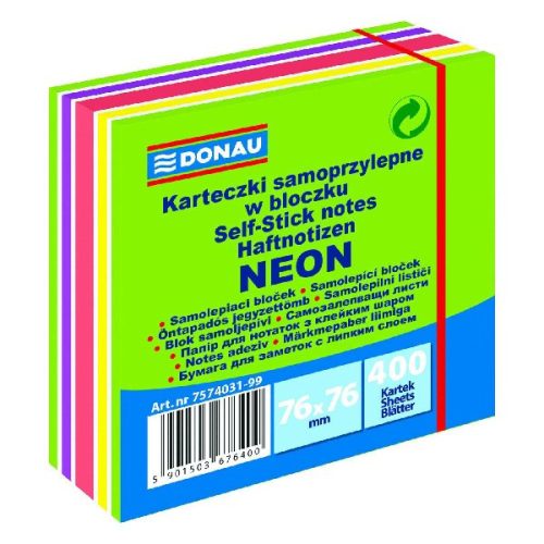 Öntapadós jegyzettömb DONAU 76x76 mm 400 lap vegyes neon színek zöld