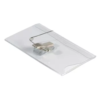   Névjegykitűző DURABLE 54x90 mm csiptetővel és tűvel átlátszó 50 darabos