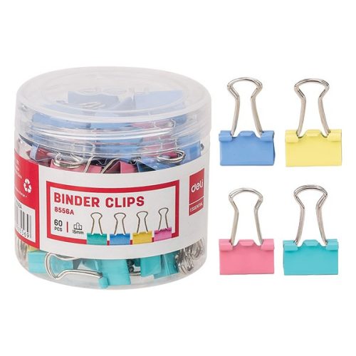 Binder csipesz DELI 15 mm színes 60 darabos