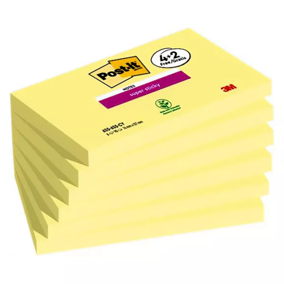Öntapadós jegyzettömb 3M Post-it 655-6SS-CY Super Sticky 76x127mm kanári sárga 4+2x90 lap Öntapadós jegyzettömb 3M Post-it 655-6SS-CY Super Sticky 76x127mm kanári sárga 4+2x90 lap