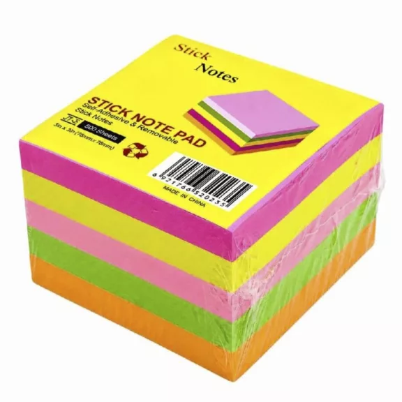 Öntapadós jegyzettömb 76x76mm neon mix 500 lap Öntapadós jegyzettömb 76x76mm neon mix 500 lap