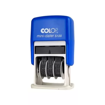   Bélyegző dátum COLOP S120 Mini fordított sorrendű számmal kék ház fekete párna