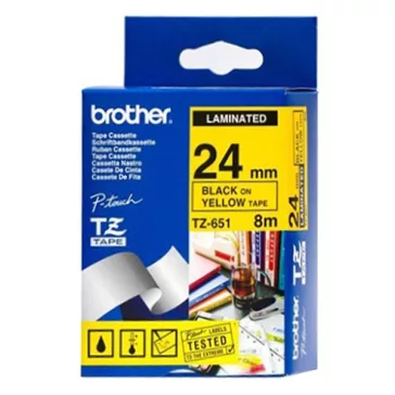  Feliratozó szalag BROTHER TZe-651 24mmx8m laminált sárga alapon fekete írásszín