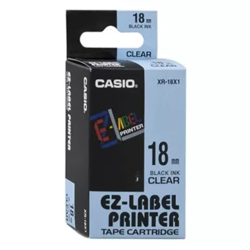   Feliratozó szalag CASIO XR 18 X1 18mm x 8m átlátszó alapon fekete írásszín