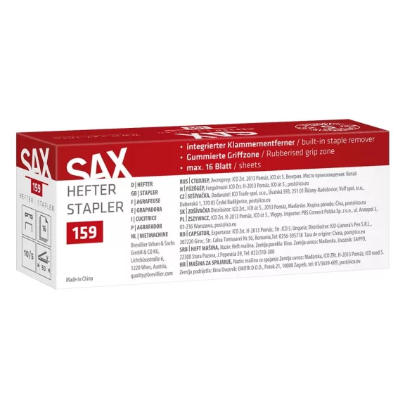 Tűzőgép SAX 159 XS 16 lap No.10 fekete Tűzőgép SAX 159 XS 16 lap No.10 fekete