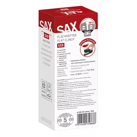 Tűzőgép SAX 559 L Easypro 25 lap 24/6-26/6 fekete Tűzőgép SAX 559 L Easypro 25 lap 24/6-26/6 fekete