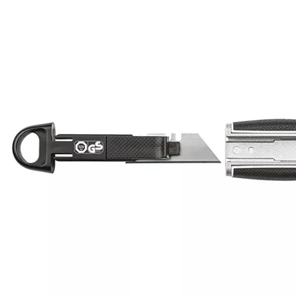 Univerzális vágókés WEDO 18 mm biztonsági 13,6 cm fém test gumi fogórész fém sínnel szürke rövid pengével