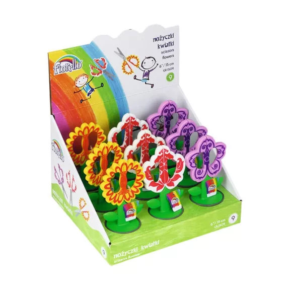 Olló iskolai FIORELLO GR-1509 virágos fogó rész kerekített 15cm