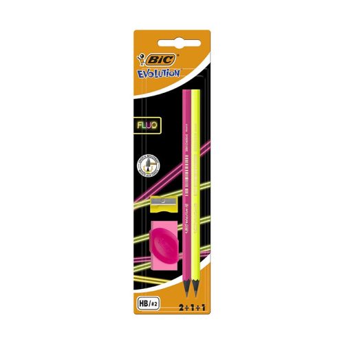 Grafitceruza BIC Eco Evolution Black HB hatszögletű 2 darabos neon+radír+hegyező