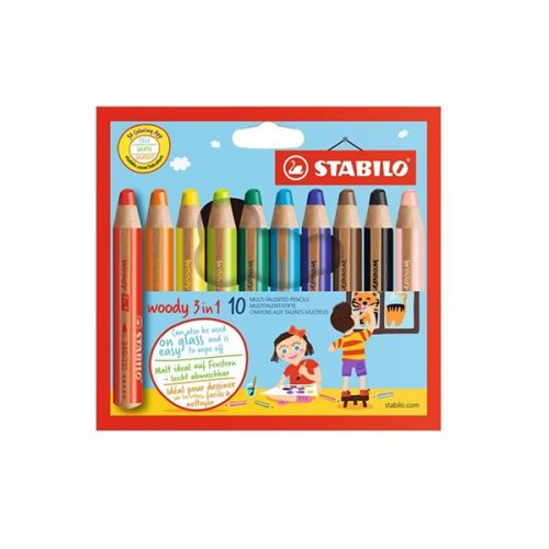 Színes ceruza STABILO Woody 3in1 hengeres vastag 10 darabos