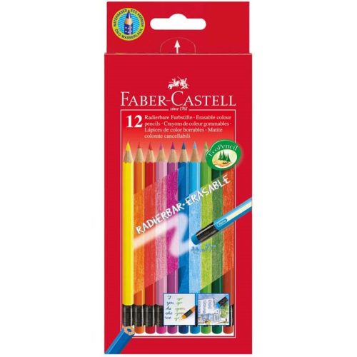 Színes ceruza FABER-CASTELL háromszögletű 12 darabos+színes radír