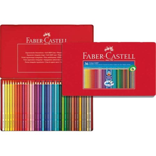 Színes ceruza FABER-CASTELL Grip háromszögletű fémdobozos 36 darabos