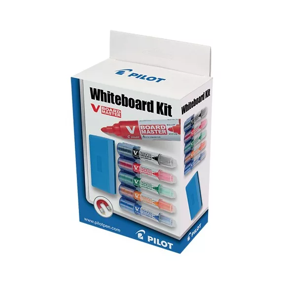 Táblamarker PILOT V-Board Master kerek 5 darabos készlet tartóval és mágneses törlővel Táblamarker PILOT V-Board Master kerek 5 darabos készlet tartóval és mágneses törlővel