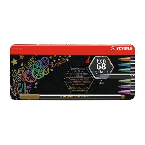 Filctoll STABILO Pen 68 metallic 8 darabos fémdobozban