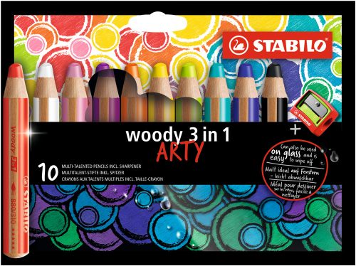 Színes ceruza STABILO Woody 3in1 hengeres vastag 10 darabos+hegyező
