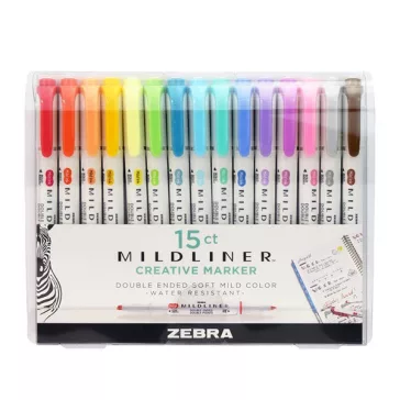   Szövegkiemelő készlet kétvégű ZEBRA Mildliner Cool&Refined, Fluorescent, Warm 1,4-4,0 mm 15 darabos