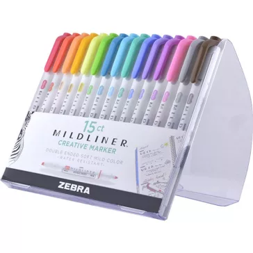   Szövegkiemelő készlet kétvégű ZEBRA Mildliner Cool&Refined, Fluorescent, Warm 1,4-4,0 mm 15 darabos