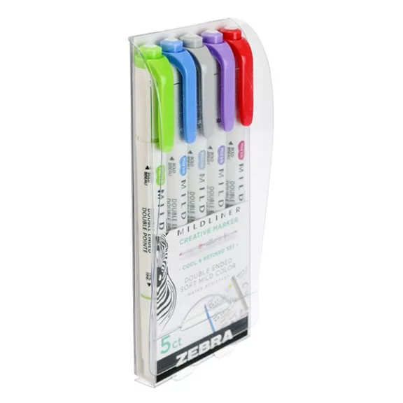 Szövegkiemelő készlet kétvégű ZEBRA Mildliner cool & refined 1,4-4,0 mm 5 darabos