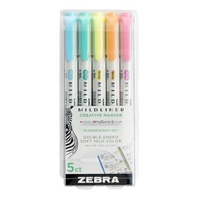   Szövegkiemelő kétvégű ZEBRA Mildliner fluorescent 1,4-4,0 mm 5 darabos