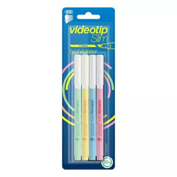   Szövegkiemelő készlet ICO Videotip slim pasztell 4 darabos