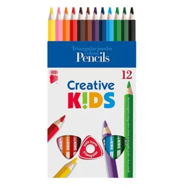   Színes ceruza ICO Creative Kids háromszögletű vastag festett 12 darabos