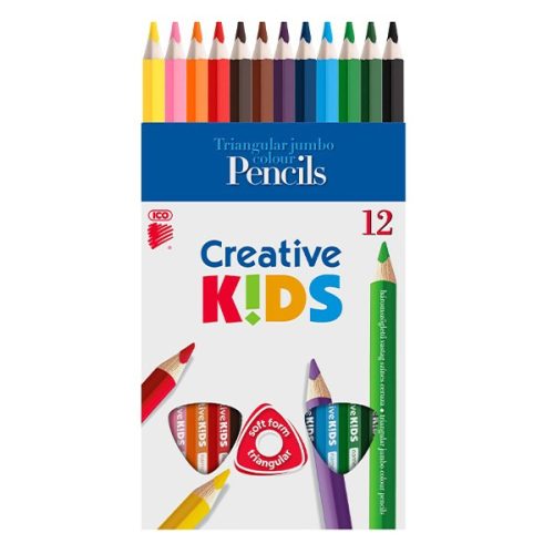 Színes ceruza ICO Creative Kids háromszögletű vastag festett 12 darabos