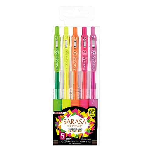 Zseléstoll készlet ZEBRA Sarasa Clip neon nyomógombos 0,5 mm 5 darabos