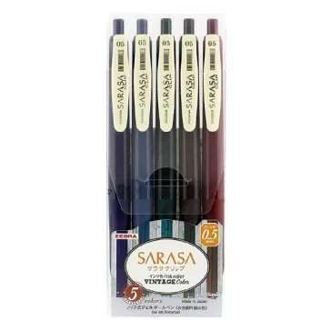   Zseléstoll készlet ZEBRA Sarasa Clip Vintage nyomógombos 0,5 mm 5 darabos alap színek