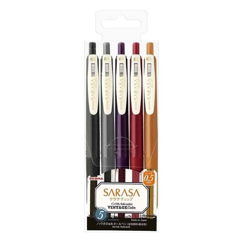 Zseléstoll készlet ZEBRA Sarasa Clip Vintage nyomógombos 0,5 mm 5 darabos metál színek