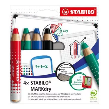   Jelölőceruza készlet STABILO MARKdry fehér táblákhoz és flipchartpapírhoz vastag kerek heggyel  4 darabos B