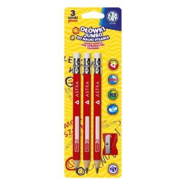   Grafitceruza ASTRA Jumbo radíros háromszögletű HB 3 darabos ajándék hegyezővel