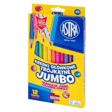  Színes ceruza ASTRA Jumbo hengeres hegyezővel + arany/ezüst 12 színű