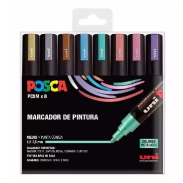 Filctoll UNI Posca PC-5M metál színek 8 darabos