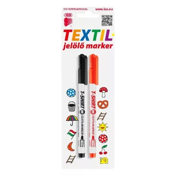Textilmarker ICO T-Shirt slim M fekete+piros 2 darabos