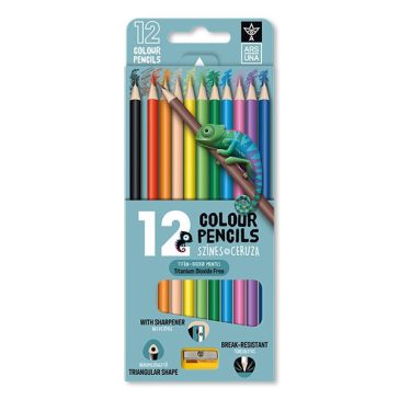   Színes ceruza ARS UNA háromszögletű + hegyező 12 darabos
