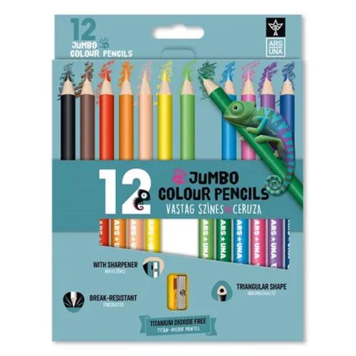 Színes ceruza ARS UNA háromszögletű vastag + hegyező 12 darabos