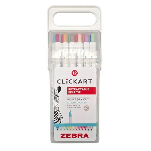 Filctoll  ZEBRA ClickArt nyomógombos vízbázisú 12 darabos