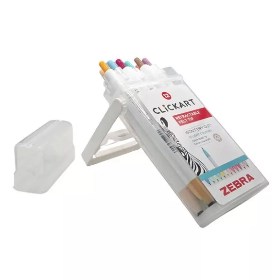 Filctoll  ZEBRA ClickArt nyomógombos vízbázisú 12 darabos