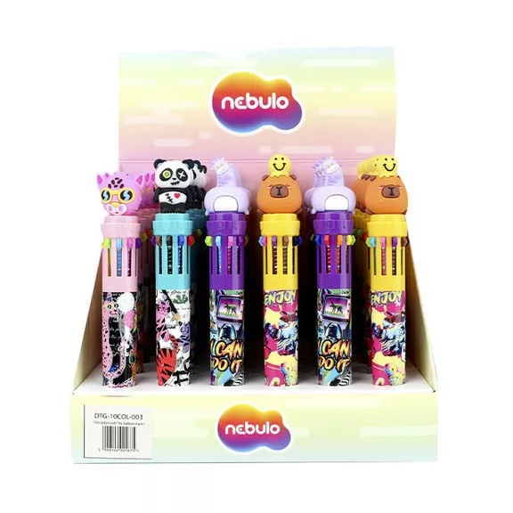 Golyóstoll NEBULO 0,7 mm 10 színű Funny Animals