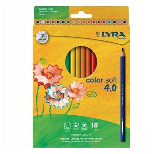 Színes ceruza LYRA Color Soft 4.0 extra puha élénk lágy színek 18 darabos