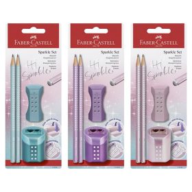   Grafitceruza szett FABER-CASTELL Sparkle gyöngyházfényű metál + hegyező és radír