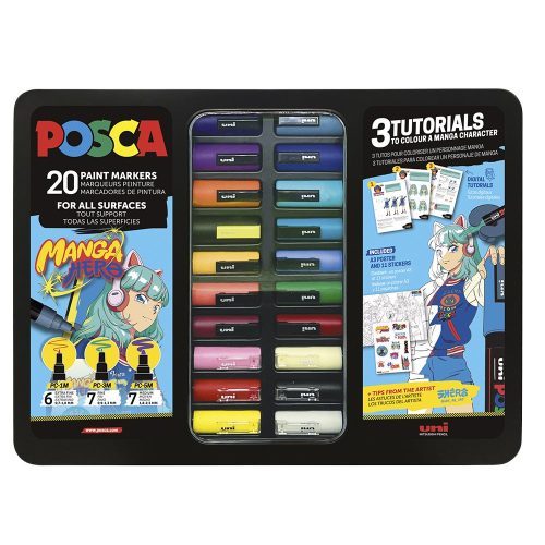 Filctoll UNI Posca Manga Hero vegyes fémdobozos 20 darabos