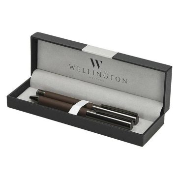   Golyóstoll készlet WELLINGTON Stamford golyóstoll + rollertoll barna díszdobozban