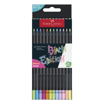   Színes ceruza FABER-CASTELL Black Edition háromszögletű fekete testű neon+pasztell színek 12 darabos