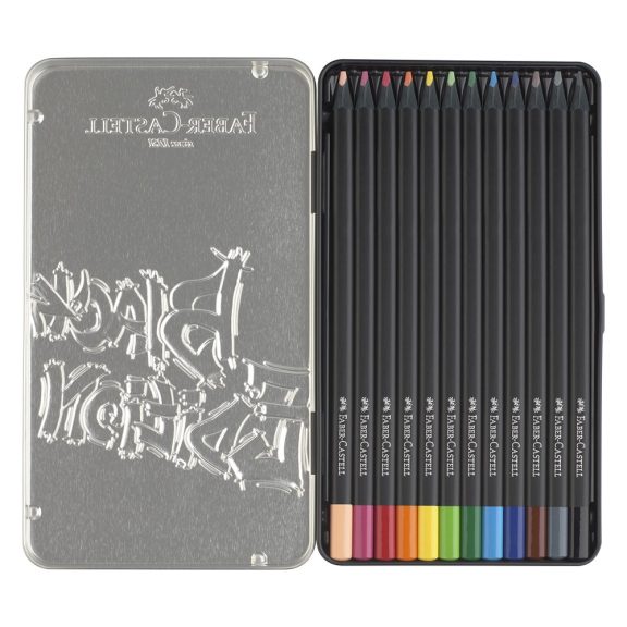 Színes ceruza FABER-CASTELL Black Edition háromszögletű fekete testű fémdobozos 12 darabos