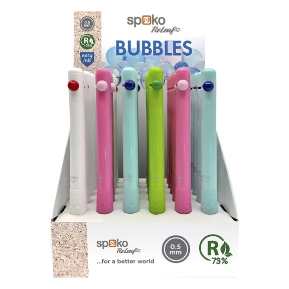 Golyóstoll SPOKO ReLeaf Bubbles nyomógombos 0,5 mm kék írásszín vegyes színben