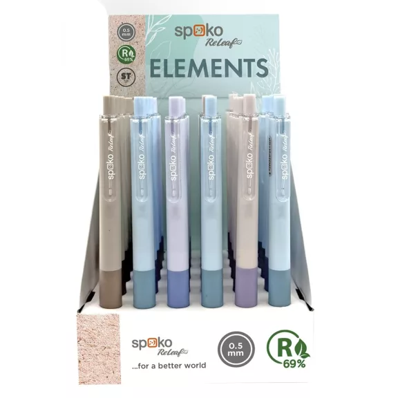Zseléstoll SPOKO ReLeaf Elements nyomógombos 0,5 mm kék írásszín vegyes színben Zseléstoll SPOKO ReLeaf Elements nyomógombos 0,5 mm kék írásszín vegyes színben